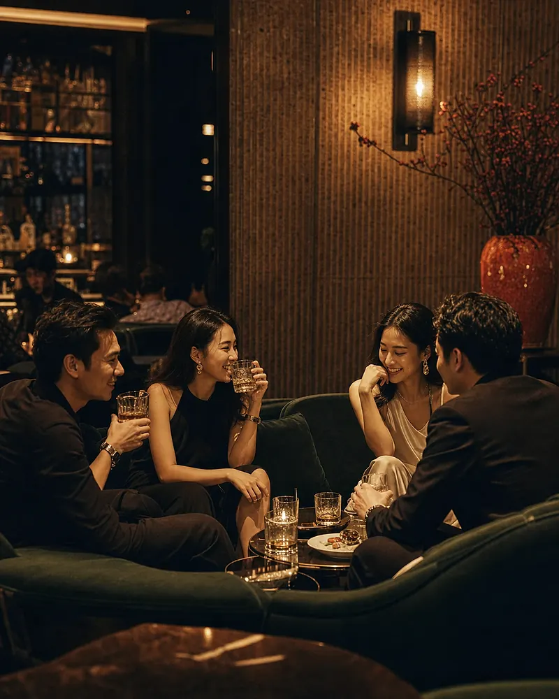 夜间休闲与社交场景中的朋友聚会